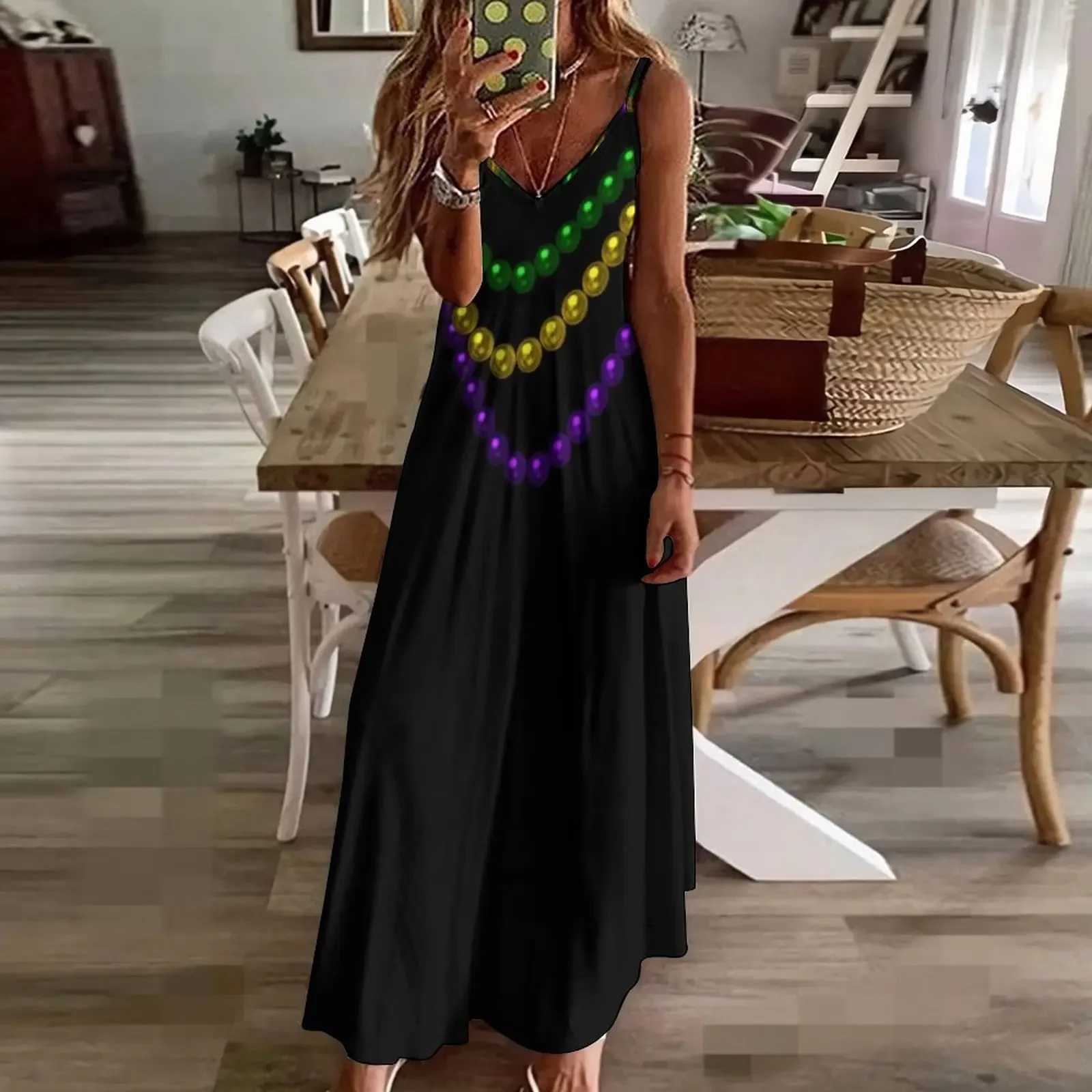 Mardi Gras Perlen ärmelloses Kleid Damenmode Sommerkleid Frau 2025, trendiges Kleid