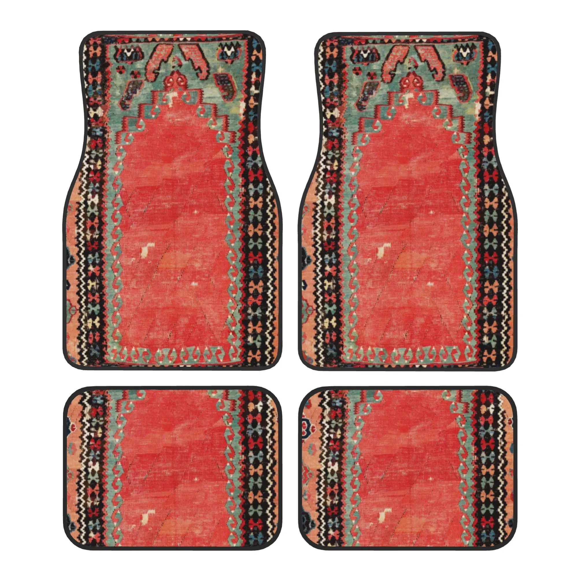 

Car Floor Mats 4 Pcs Crystal Velvet Turkish Niche Kilim Universal Front Rear Foot Mats Persian Tribal Ethnic Art Pieces Auto