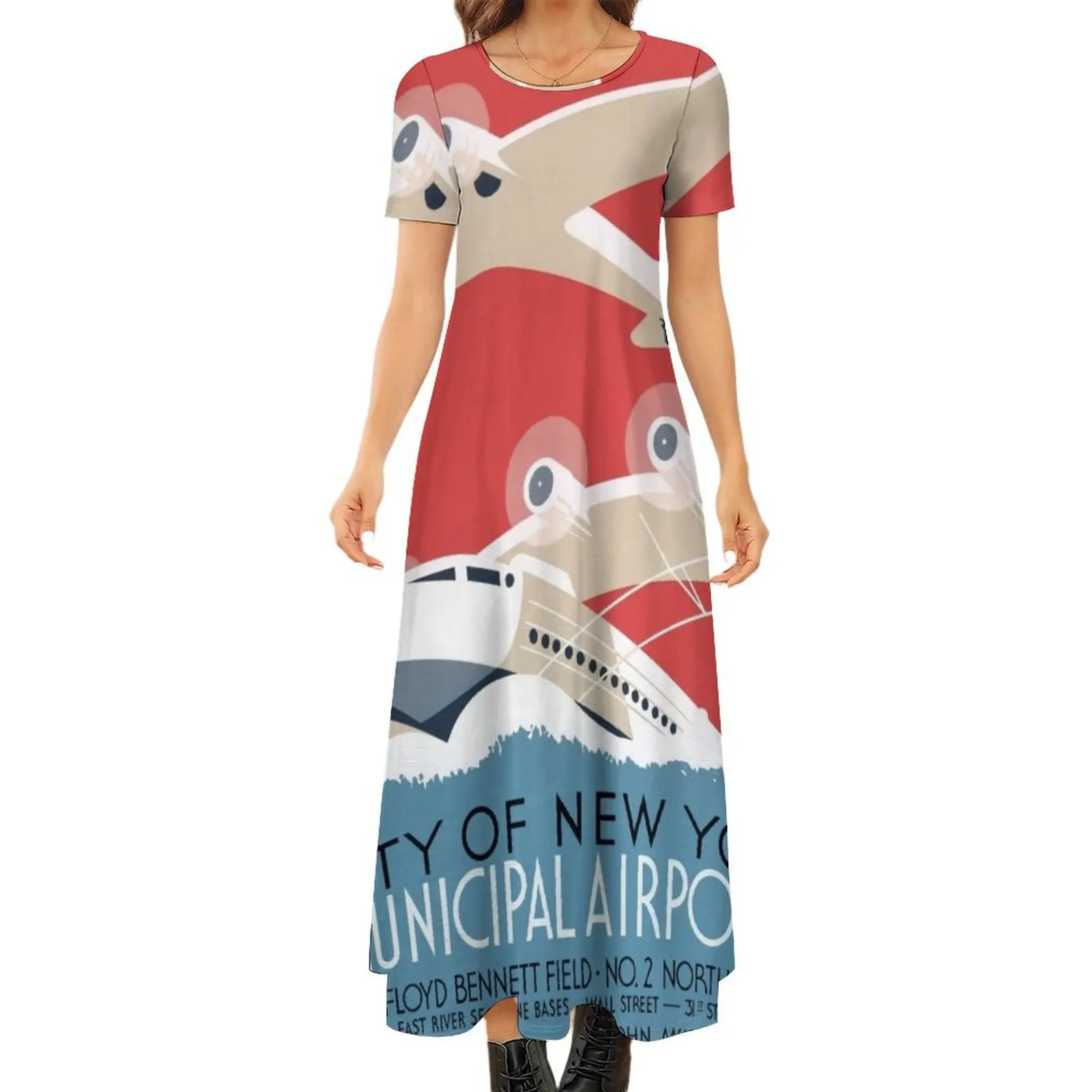 

Vintage Aviation Poster, 1930s Round Neck Short Sleeve Dress long sleeve dress Woman clothes