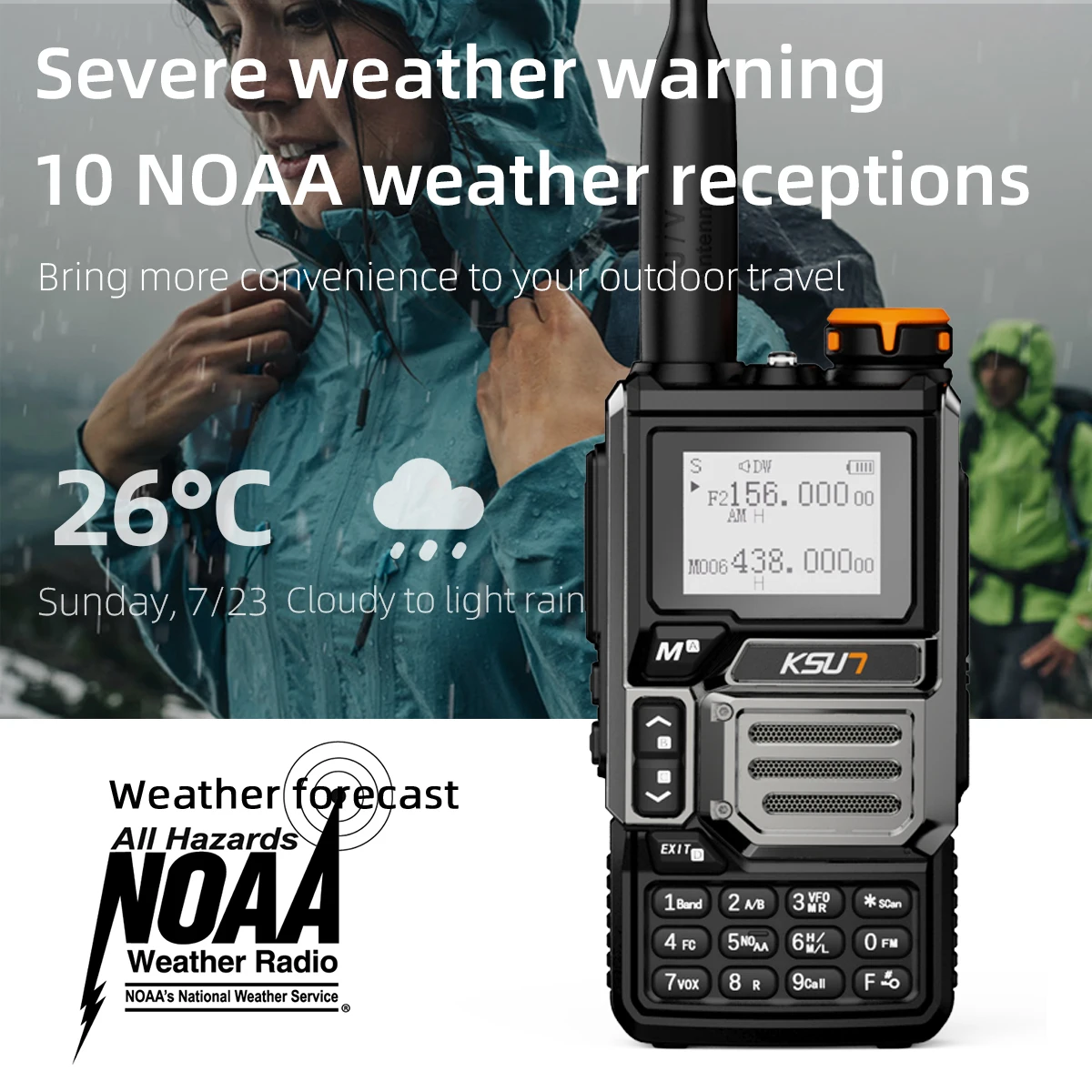 KSUN UV60D NOAA DTMF PTT HF رباط هوائي استقبال VHF UHF ثنائي النطاق راديو AM FM المحمولة كامل النطاق اسلكية تخاطب مع مصباح يدوي