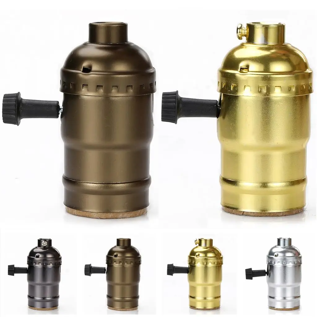 Vintage E27 220V Aluminum Retro Antique Lamp Base Holder Screw Aluminum Shell Bulb Light Screw Socket with Switch 4 Colors