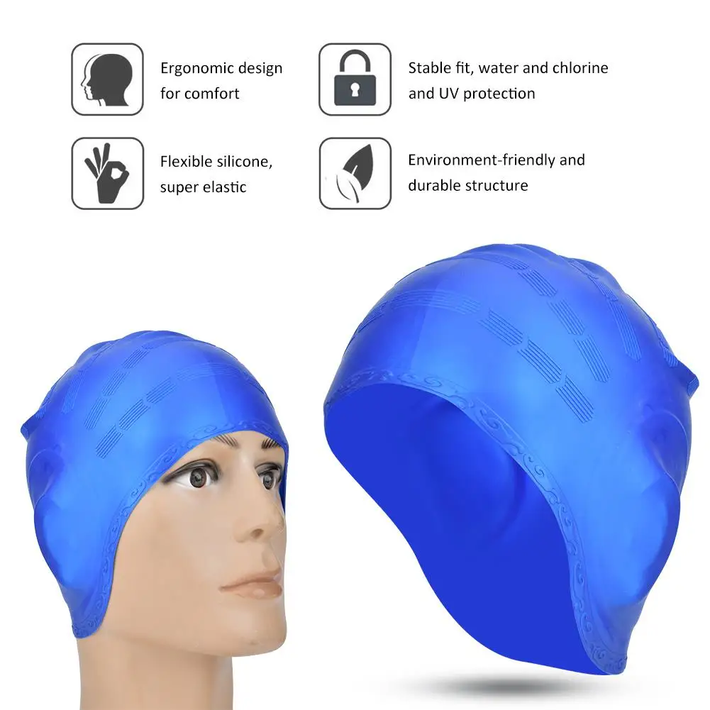 1Pc Women's Silicone Swim Cap - Waterproof Stretchy Hat for Long Hair & Ear Protection in Pool