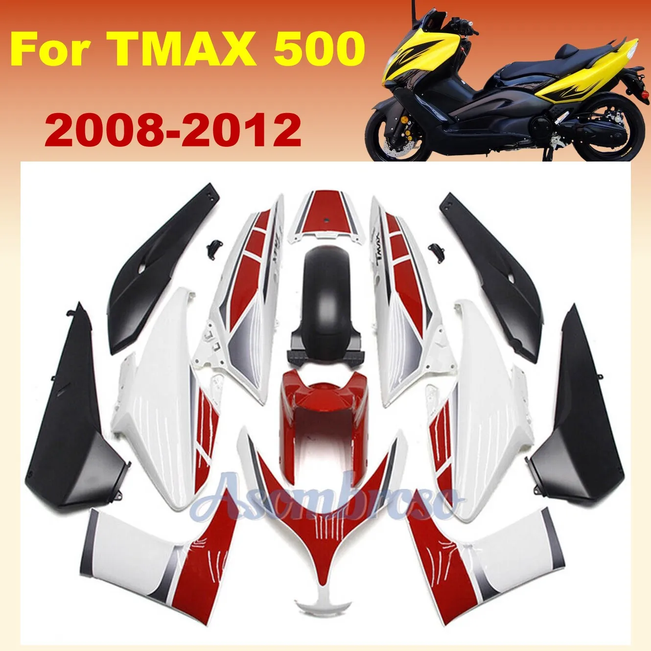 Kit de carenado para motocicleta YAMAHA TMAX, carcasa roja y blanca de alta calidad, nuevo estilo, 500 T-MAX500, 2008, 2009, 2010, 2011, 2012