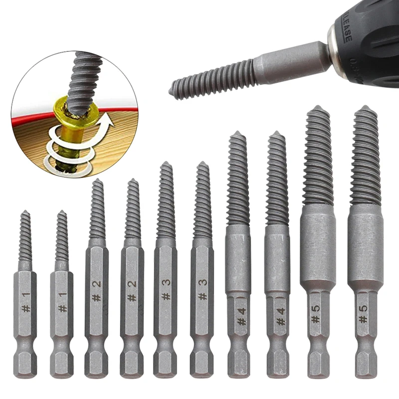 Damaged Screw Extractor Set Removal Tool Drill Bit Easy Take Out Disassemble Reverse Rusted Stripped Broken Remover Hexagonal