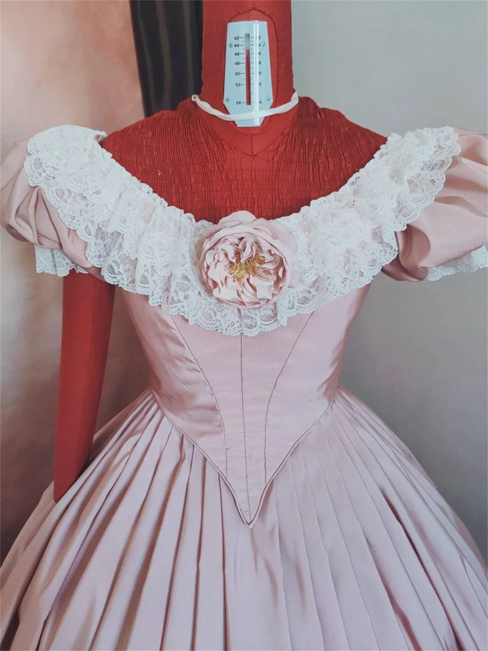 1860s Victorian Civil War Scarlett Costume Pink Taffeta Princess Dress Vintage Southern Belle Costume Ball Gown Wedding Dress