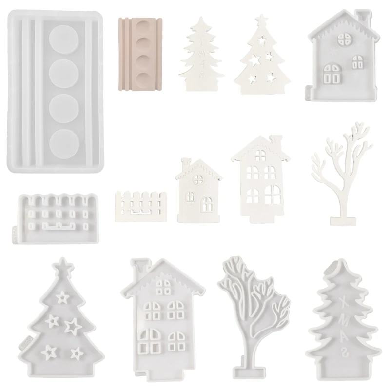 

House Candlestick Silicone Molds Plaster Molds Handmade Christmas Tree Holder Molds for Candle Holder Making Dropshipping