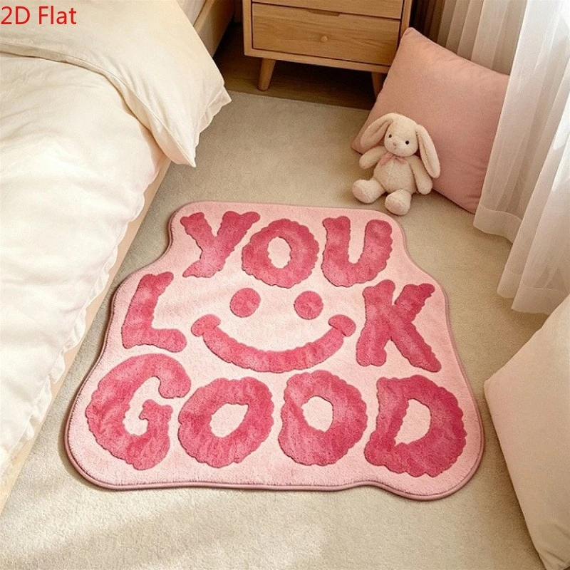 VIKAMA Minimalist Pink Irregular Area Rug Non Slip Mat for Living Room Bedroom INS Style Aesthetic Home Decor Washable Carpet