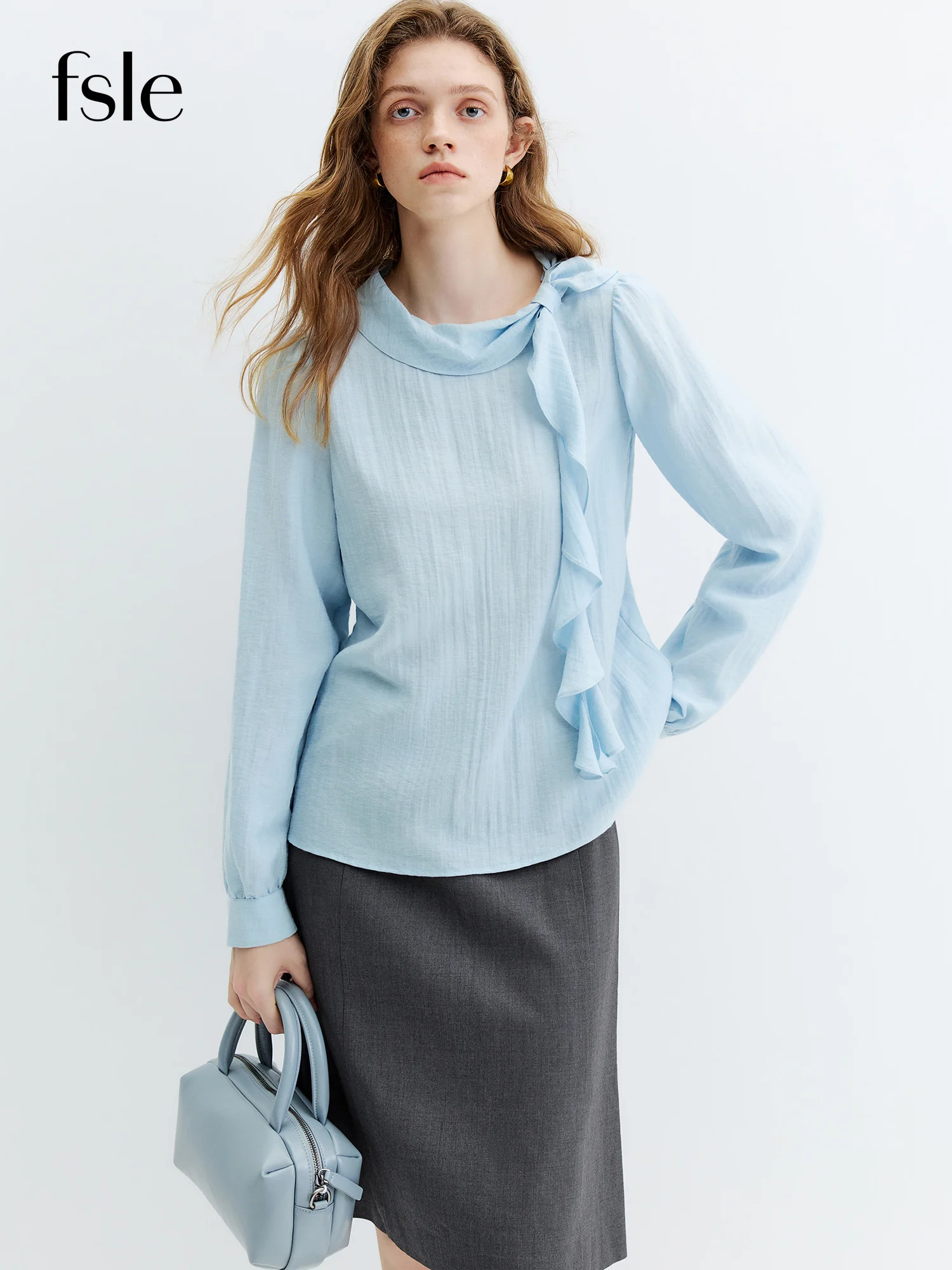 FSLE French Retro Ruffled Ribbon Blouse for Women New Autumn 2026 Style Linen Top for Commuting Elegant Ladies Long Sleeve