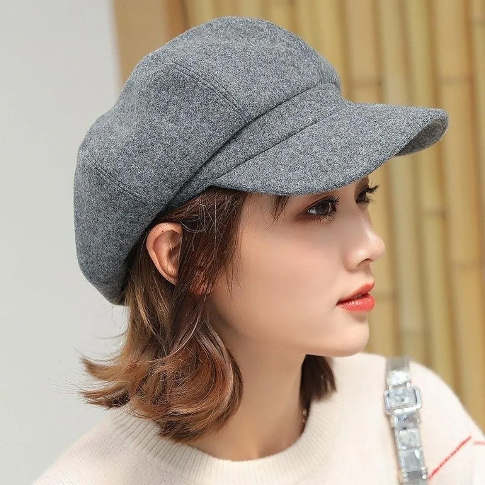 

Casual Solid Color Woolen Octagonal Hat Thick Ear Protection British Berets Keep Warm Korean Style Artist Hat Ladies
