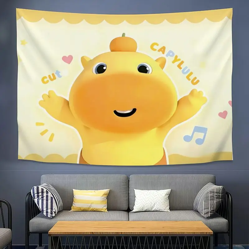 VIKAMA Cute Cartoon Animal Tapestry Soft and Cute Yellow Dolphin Background Cloth Bedroom Dormitory Children's Room Wall Decor