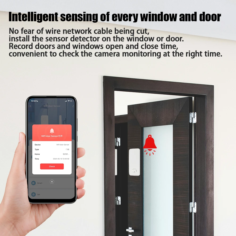 TUYA-Sensor inteligente WiFi para puerta y ventana, Detector de apertura y cierre, Notificación por aplicación, alarma de seguridad, Smart Life,