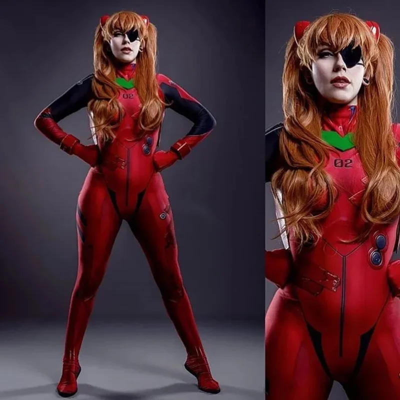 2025 New Halloween Woman Cosplay Costume Zentai Fullbody Anime 3.0 Asuka Langley Soryu Jumpsuits Suit Bodysuit Adults abc