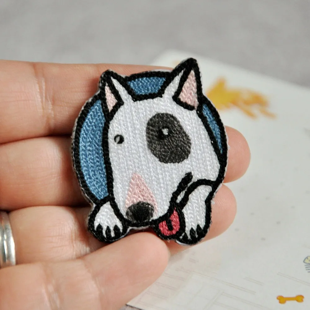 AHYONNIEX – patchs brodés en fer, autocollants brodés, mignons, Bull Terrier, pour vêtements, sacs, DIY bricolage