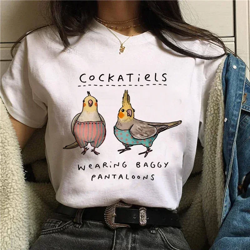 Women Harajuku Cockatiels Parrot Printing T-shirt Summer Fashion Funny Cartoon T Shirt Lady Casual Short-sleeved Female Clothing