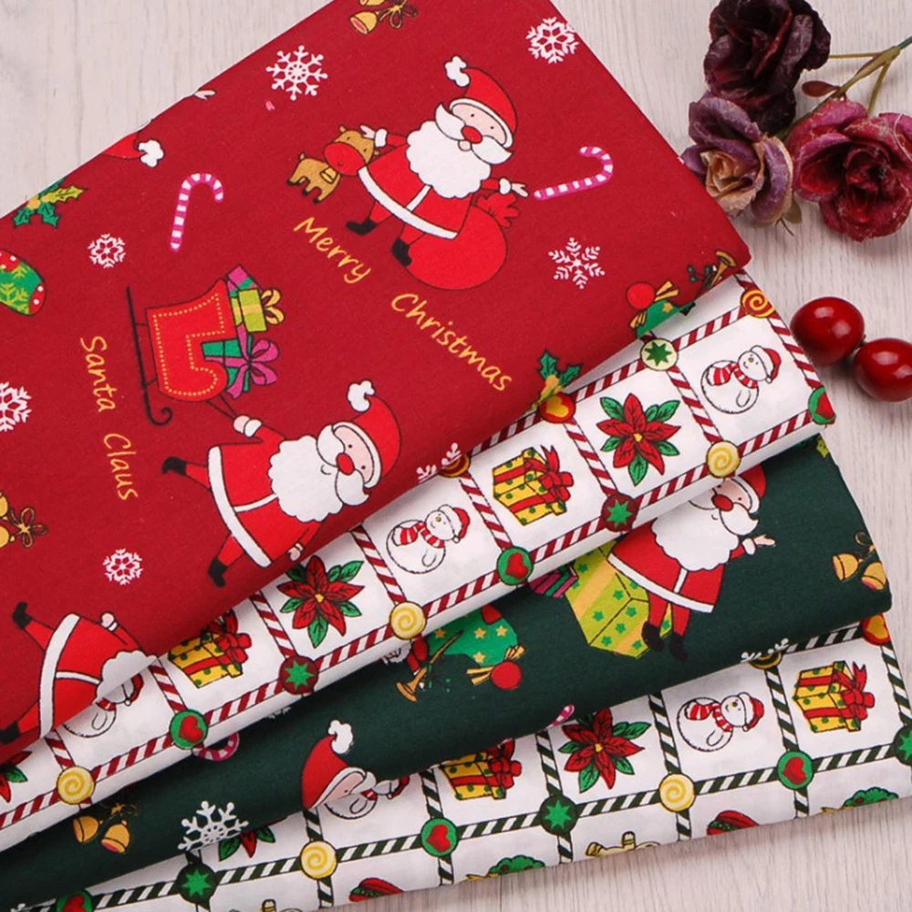 Christmas Fabric Pure Cotton By The Meter For Diy Costume Sewing Digital Printed Cartoon Baby Cloth Green Soft Children's Cloth