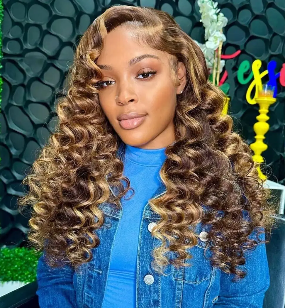 34 Zoll 30 28 Highlight Deep Wave Perücken 250% Dichte Transparente Lace Front Perücken Echthaar Deep Wave Echthaar Vollständige 13x4 Große Spitze