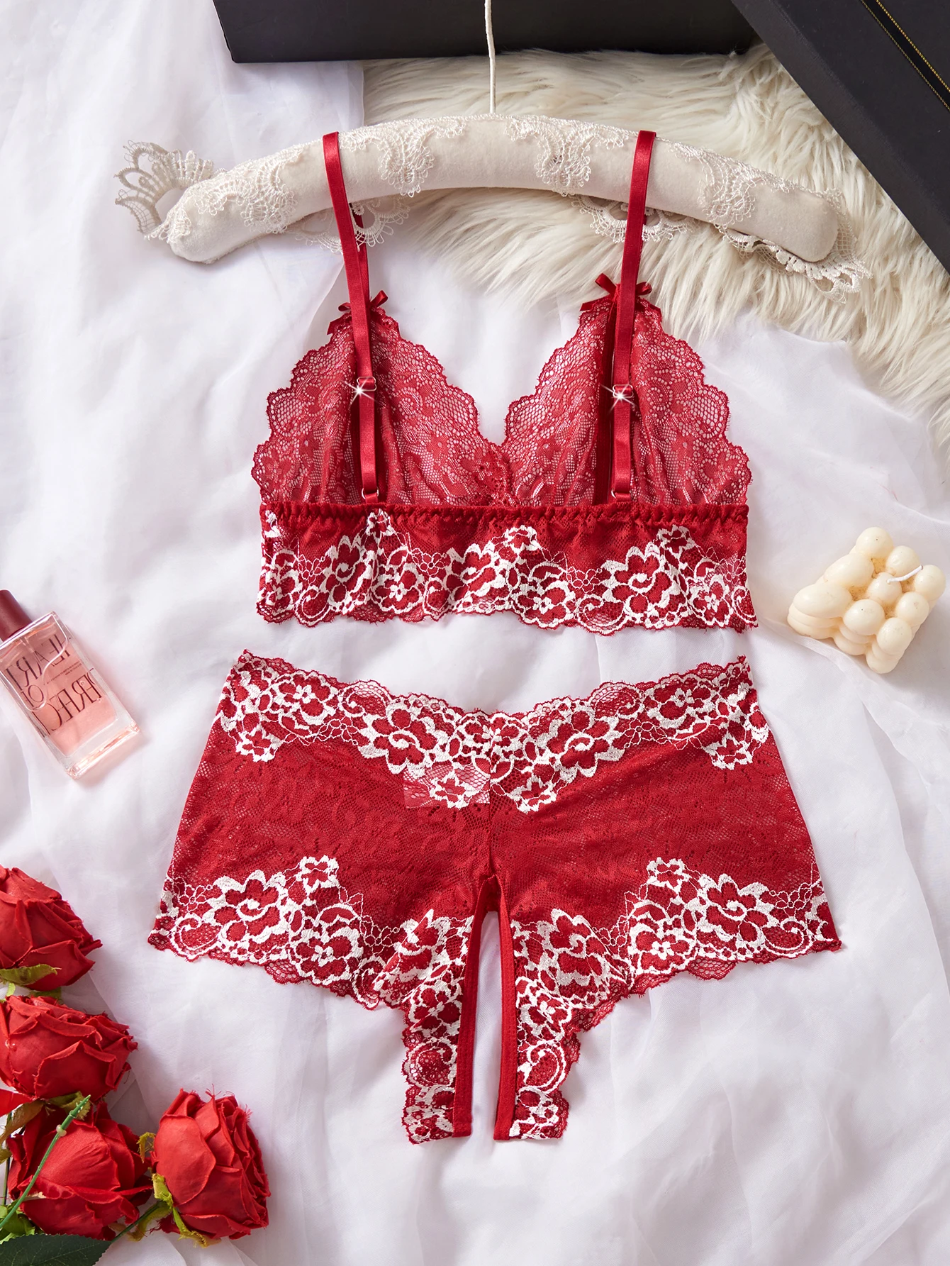 طقم حمالة صدر مفتوحة بتصميم أنيق وسراويل داخلية بدون أكمام ملابس داخلية مريحة مناسبة لجميع المناسبات هدية عيد الحب