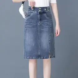 Korean Fashion Women High Waist Denim Half Skirts Spring Summer New Midi Straight Slim Streetwear Female Casual Cowboy Skirt 5XL