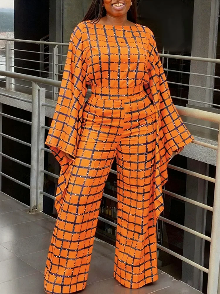 Plus size 5xl vonda feminino vintage impressão calça define outono manga longa alargamento topos boêmio casual 2 pçs moda 2 peça roupas