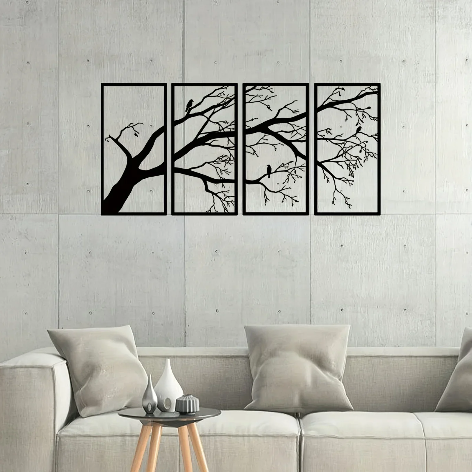 HELLOYOUNG 4 Pcs Stunning Tree of Life Metal Wall Hanging Art - Black Branch Wall Decor for Indoor/Outdoor Decor Perfect Housewa