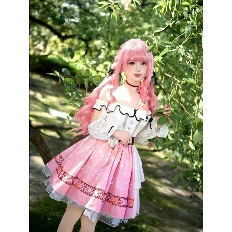 Nikki Cosplay Infinity Nikkii Sweet Pink Lolita Dress Christmas New Year Costume Wig Women Role Play Outfit Princess Girls Party