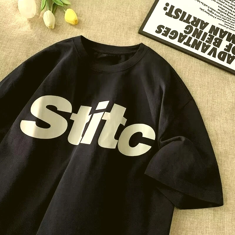 【 M-8XL 】 Summer Men's Oversized T-shirt Korean Casual Loose Style Letter Print T-shirt Suitable For Both Men And Women