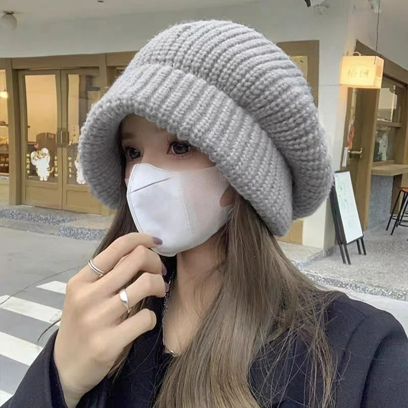 

Big Head Style Face-Slimming Black Korean-Style Knit Hat Winter Warm Ear-Protecting Soft and Skin-Friendly Versatile Beanie