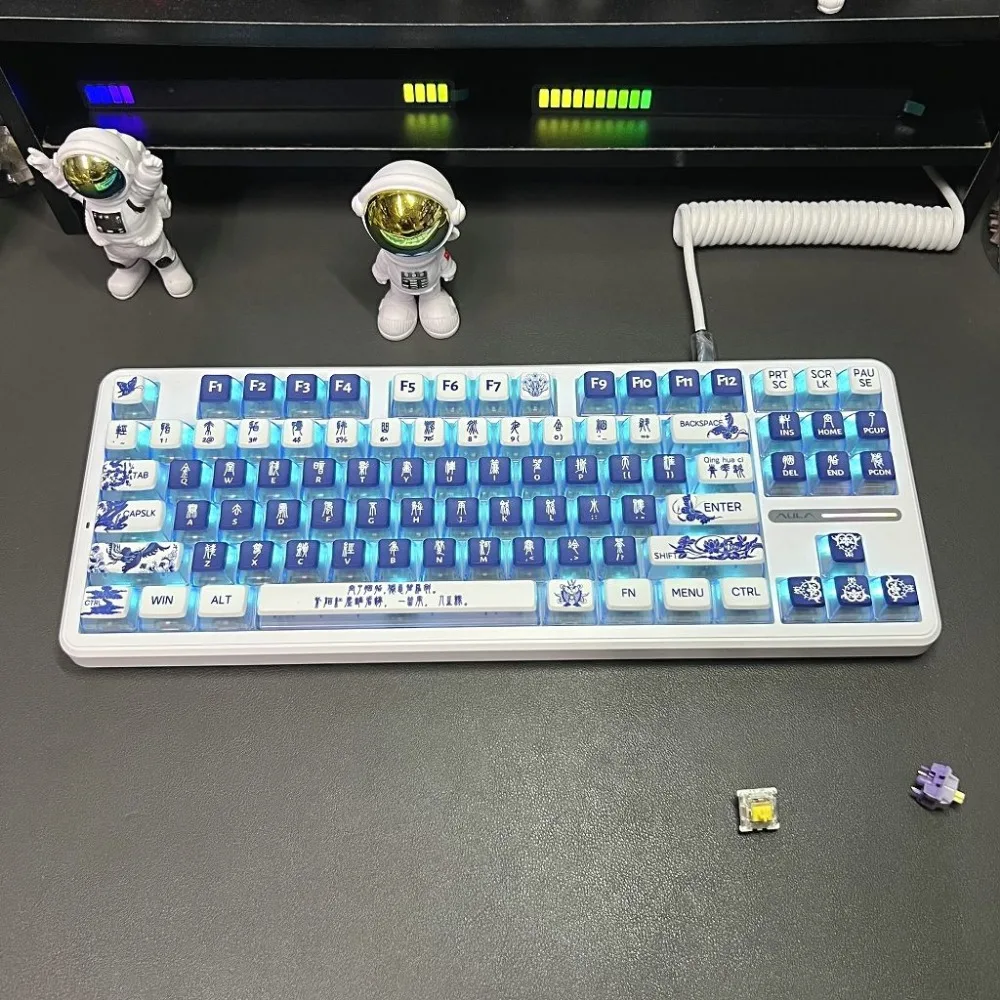 

116key Pudding Keycap Chinese Style Blue and White Porcelain Personalized Keycap PBT Material ASA Highly for Mechanical Keyboard