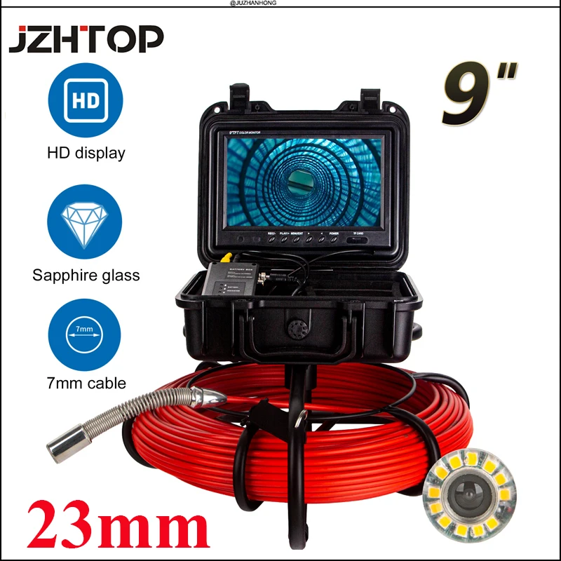 

23mm Pipe Sewer Drain Inspection Camera Endoscope Borescope DVR WIFI 512hz Transmitter Sonde Self Leveling 9'LCD 7mm Cable