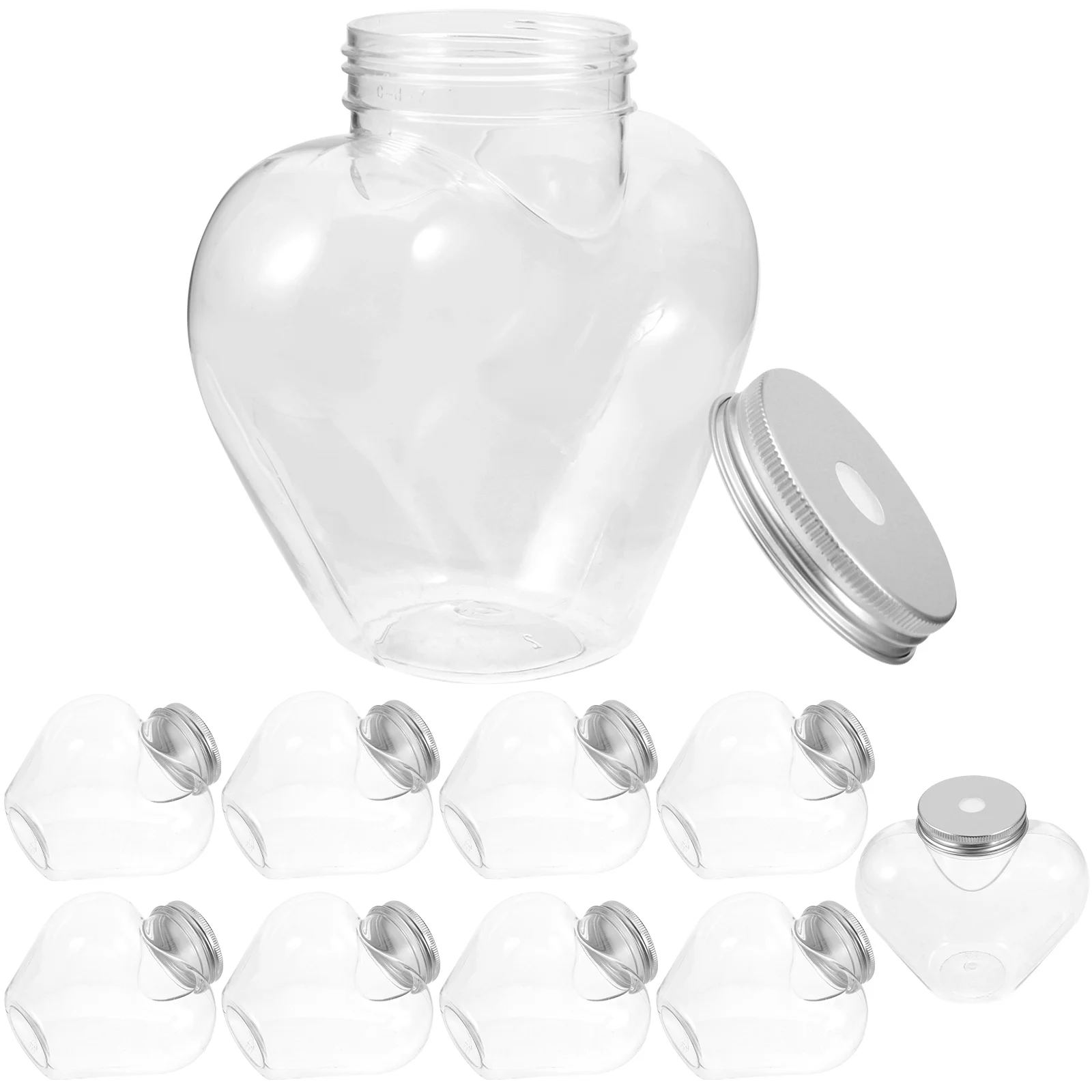 

10 Pcs Heart Shaped Clear Plastic Beverage Bottles Reusable Juice Containers for Valentine Party Love Drink Bottle Set Small