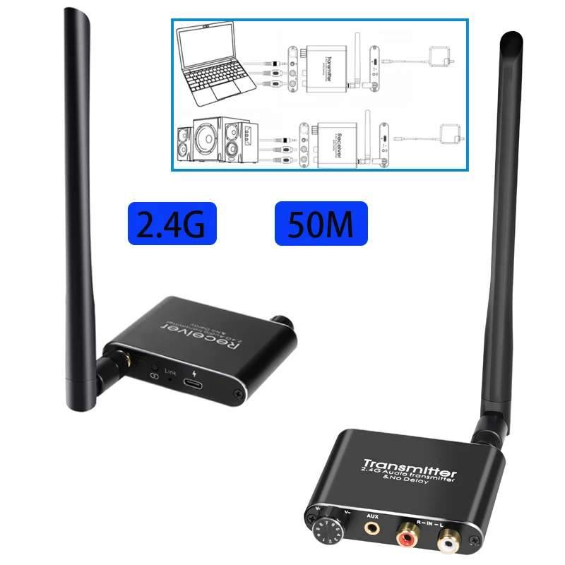 2.4G Digital Wireless Audio Adapter Audio Extensor wireless audio transmitter and receiver 50M Lan Audio extender splitter RX/TX