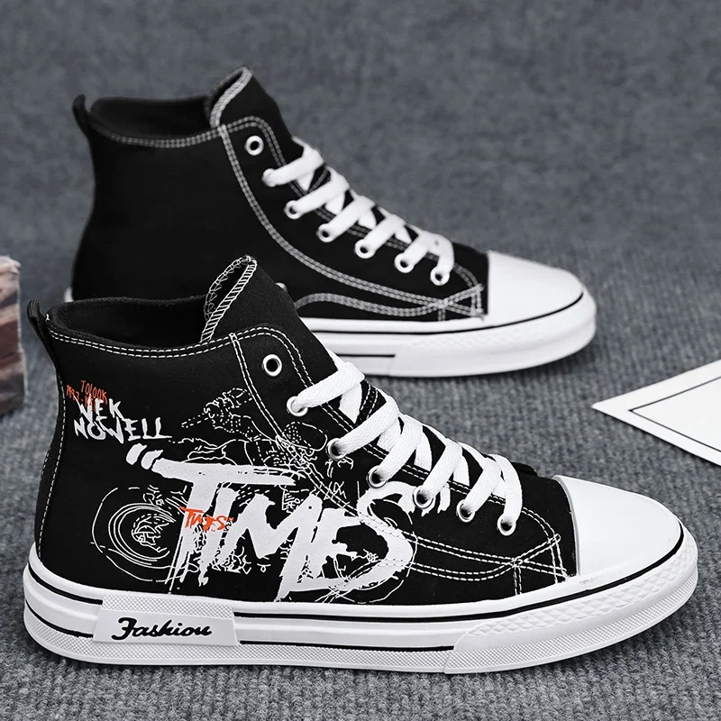 

Men's Canvas High Top Shoes Retro Fad Casual Sneakers Outdoor Cozy Hiking Boots Anti-slip Thick Sole Men Ankle Boot Botas Hombre