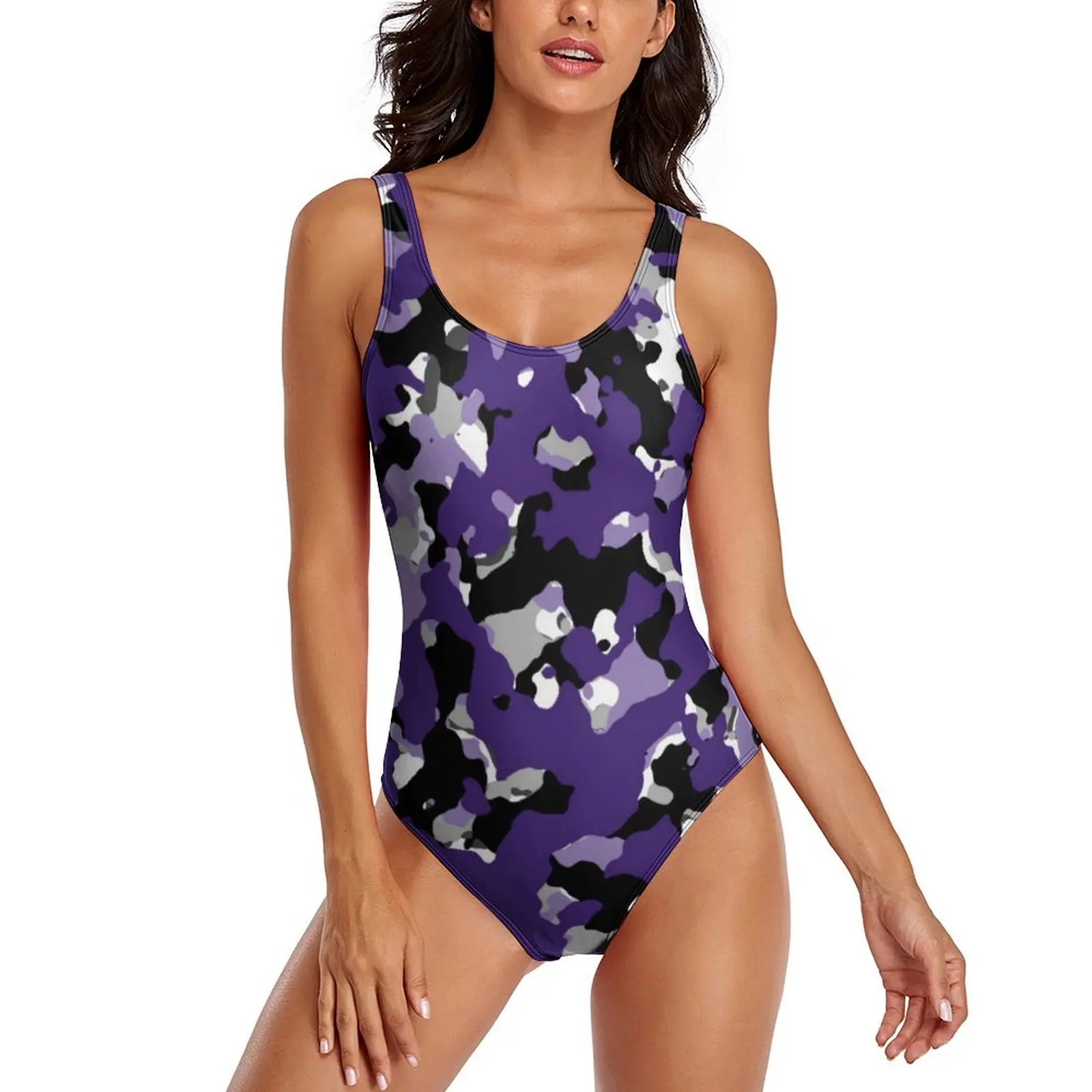 

Colorful Camouflage Swimsuit Sexy Purple Black Camo Print One Piece Swimwear Push Up Swimsuits Fashion Vacation Bath Beach Wear