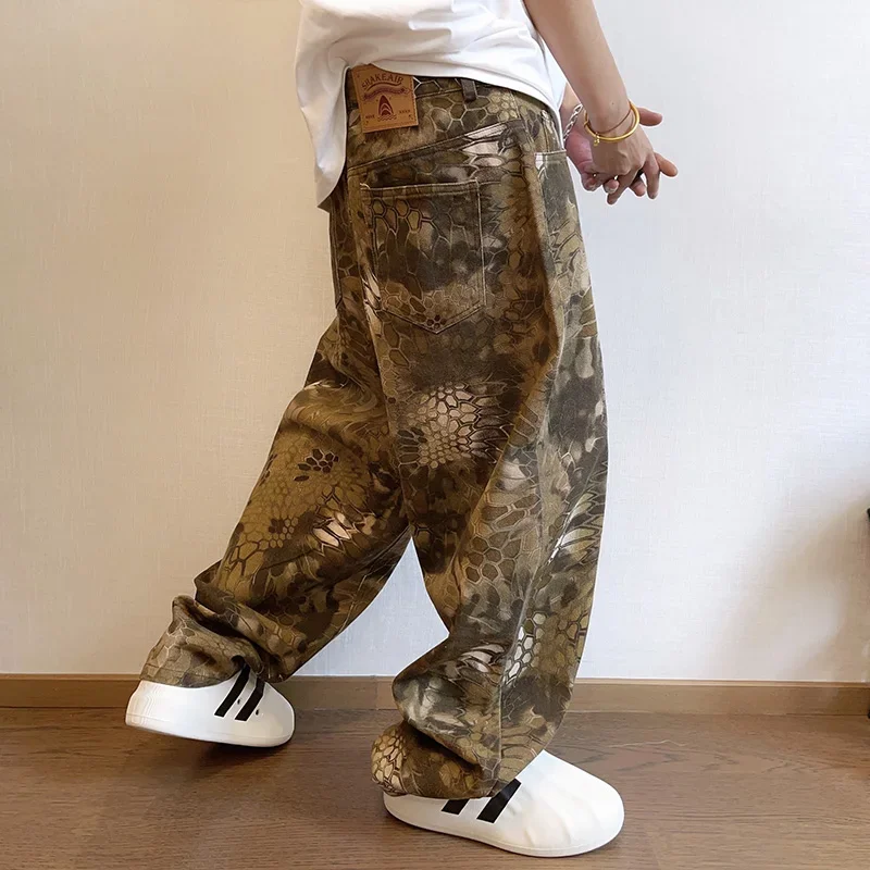 Nieuwe mannen chique slangenprint streetwear jeans mannelijke ontwerper merk casual denim broek populaire Amerikaanse grafische hip pop denim broek