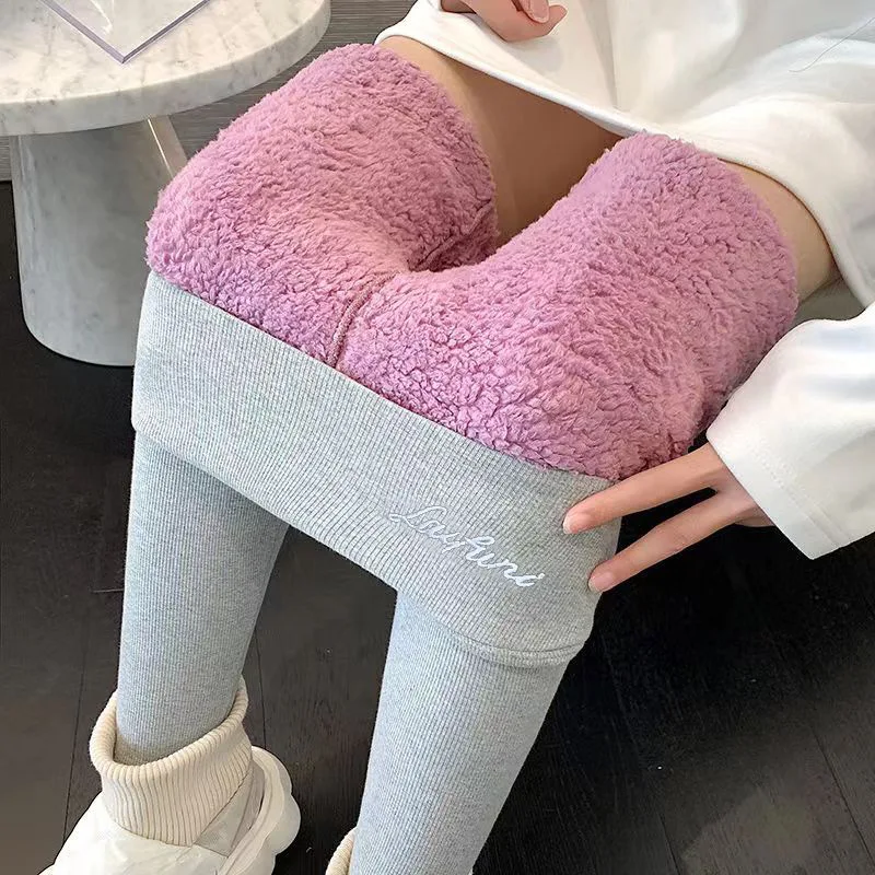 2025 nouveaux Leggings chauds mode femmes lettre imprimer automne hiver ajouter épais crayon pantalon décontracté extensible polaire mince Legging