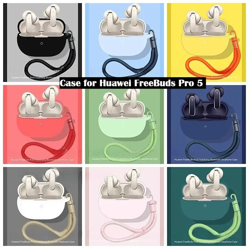 Совместим с Bluetooth-наушниками Huawei FreeBuds Pro 5, силиконовый защитный чехол, милый нейлоновый ремешок, защитный мягкий чехол