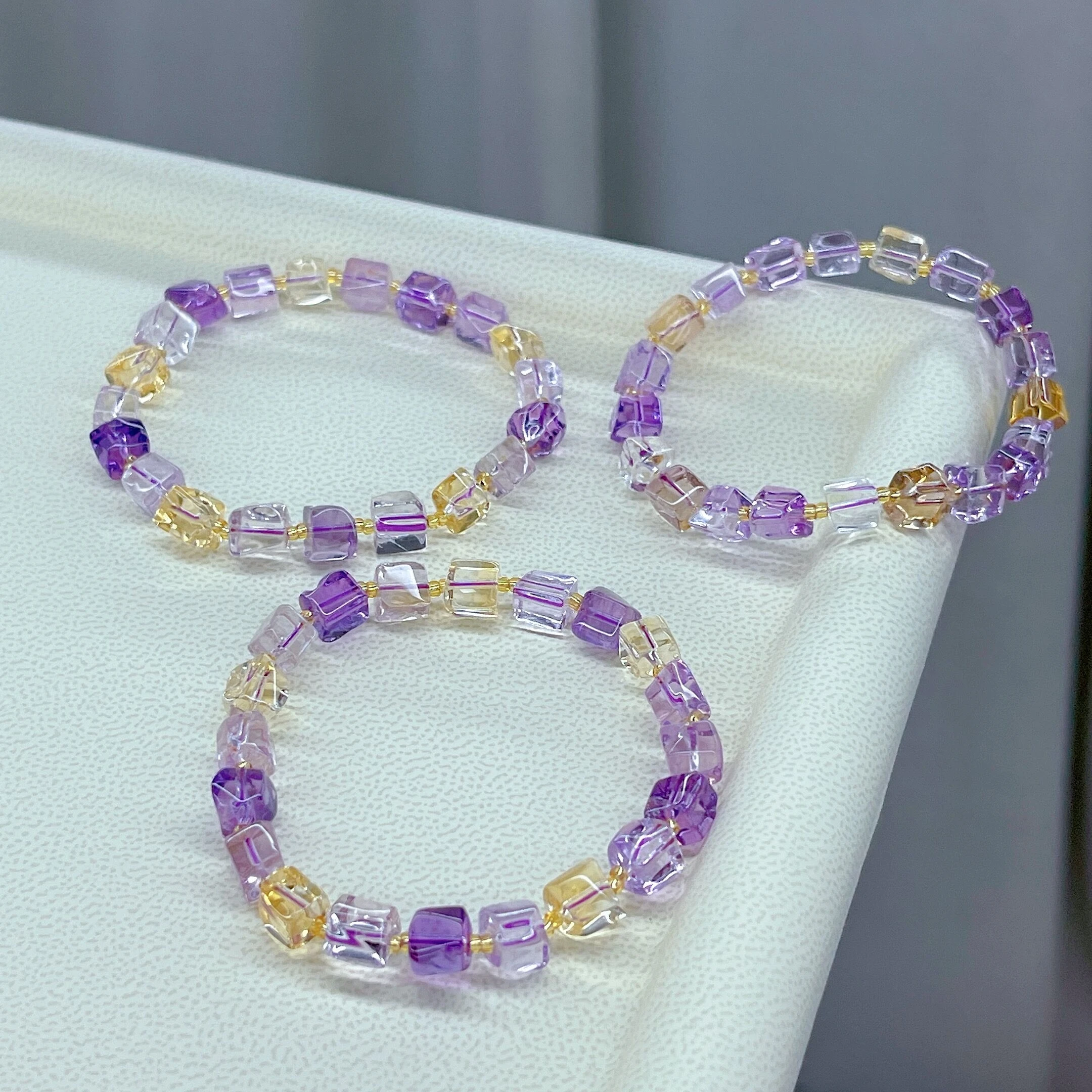 Natural Purple Yellow Ametrine Clear Cube Beads Bracelet Women Amethyst Citrine 6x6mm Crystal Jewelry Genuine Ametrine AAAAAA