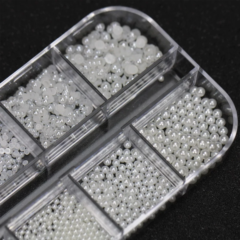 12-Gitter-Mix-Set mit Mini-Nagelperlen und Strasssteinen, 3D-Luxus-Silber-Kaviar-Mikroperlen & klaren Edelsteinen & Perlen-Nagelcharms, DIY-Schmuckteile – Detail 5