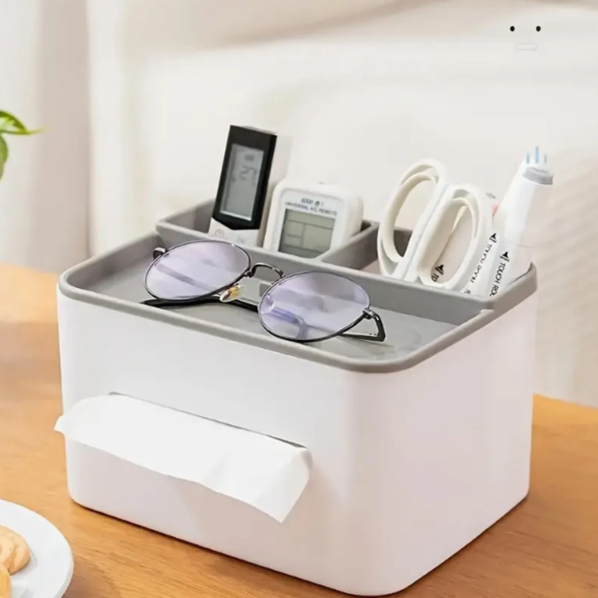 1pc  Multifunctional Desktop Storage Box - Tissue Holder Drawer Organizer Remote Control Storage Rack