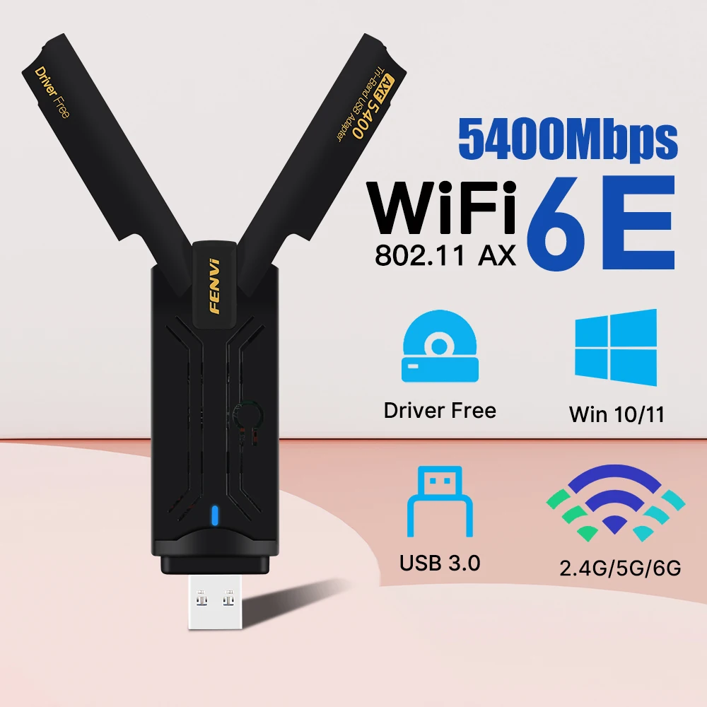 5400Mbps WiFi 6E USB WiFi Dongle USB3.0 WiFi Adapter 2.4G/5G/6GHz Fast Network Card Antenna MU-MIMO Plug and Play For Win 10/11