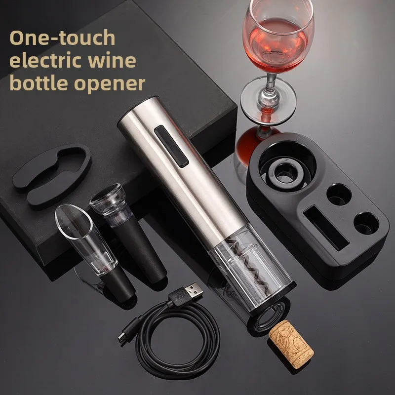 Rechargeable USB Electric Wine Opener Set – Stainless Steel Decanter & Aerator for Wine Lovers (All-in-One Wine Accessory)