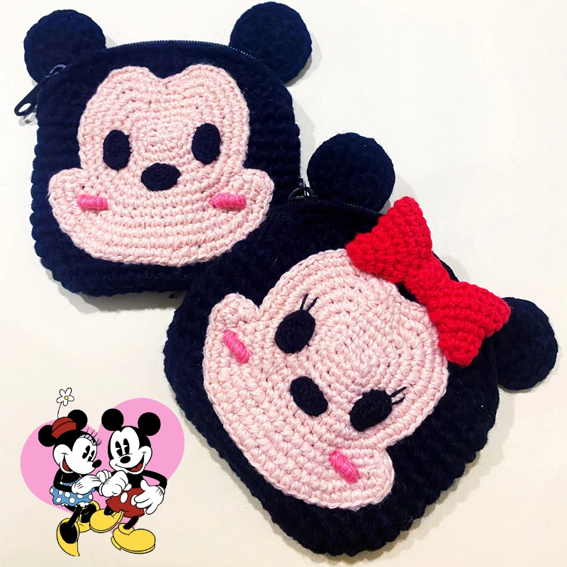 

Disney Mickey Mouse Coin Purse Cartoon Mini Knitted Coin Key Bag Anime Stitch Small Wallet Girls Storage Coin Bags Change Purse