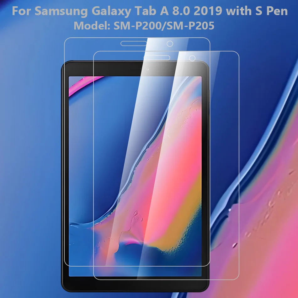 

2PCs Tempered Glass for Samsung Galaxy Tab A 8.0 2019 with S Pen Model SM-P200 SM-P205 Clear 9H Screen Protector Tablet Glass