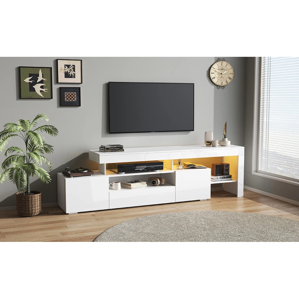 192 * 37 * 53 cm moderner Wohnzimmer-TV-Schrank mit 3 Schränken, TV-Ständer mit LED, Hochglanz-Lowboard, Kommode für 85-Zoll-Fernseher – Detail 4