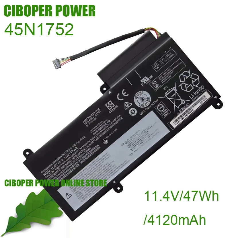CP Laptop Battery 45N1752 45N1753 45N1754 45N1755 45N1756 45N1757 11.4V/47Wh/4120mAh For ThinkPad E450 E450C E455 E460 E460C