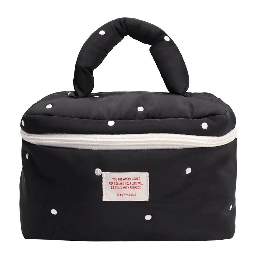 

Стеганый органайзер для туалетных принадлежностей, хлопковая косметичка в горошек на молнии с верхней ручкой, для прогулок и работы, для женщин и девочек