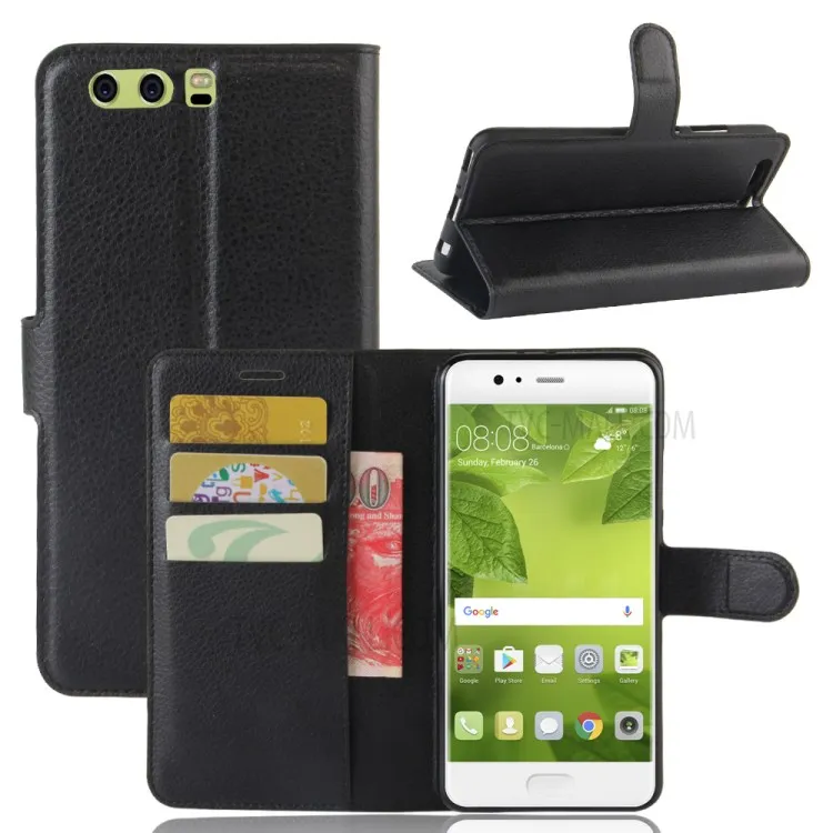 

Lychee Grain Wallet Leather Phone Case for Huawei P10 Plus - Black