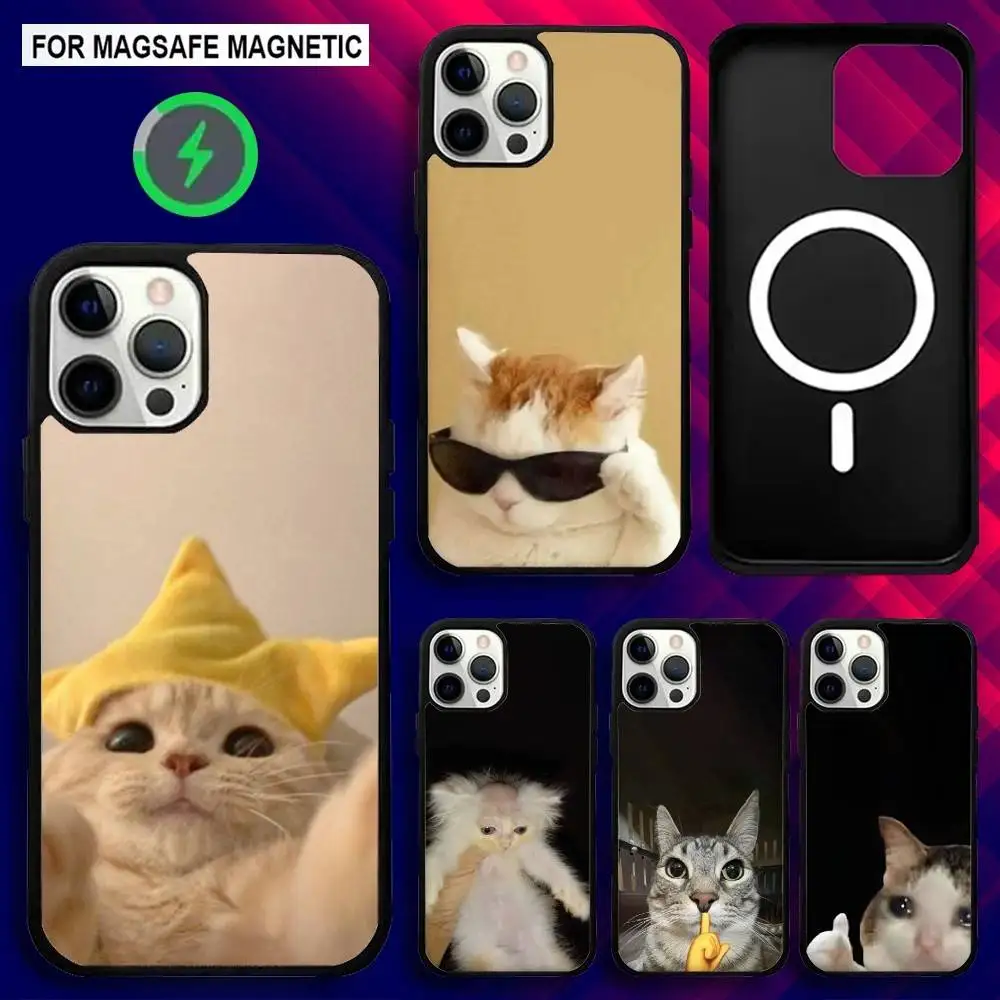 

Чехол для телефона для iPhone 17,16,15,14,13,12,11, Pro, Max, Plus, Mini,SE4,E, Магнитный милый забавный кот, мем, Magsafe, беспроводная зарядка