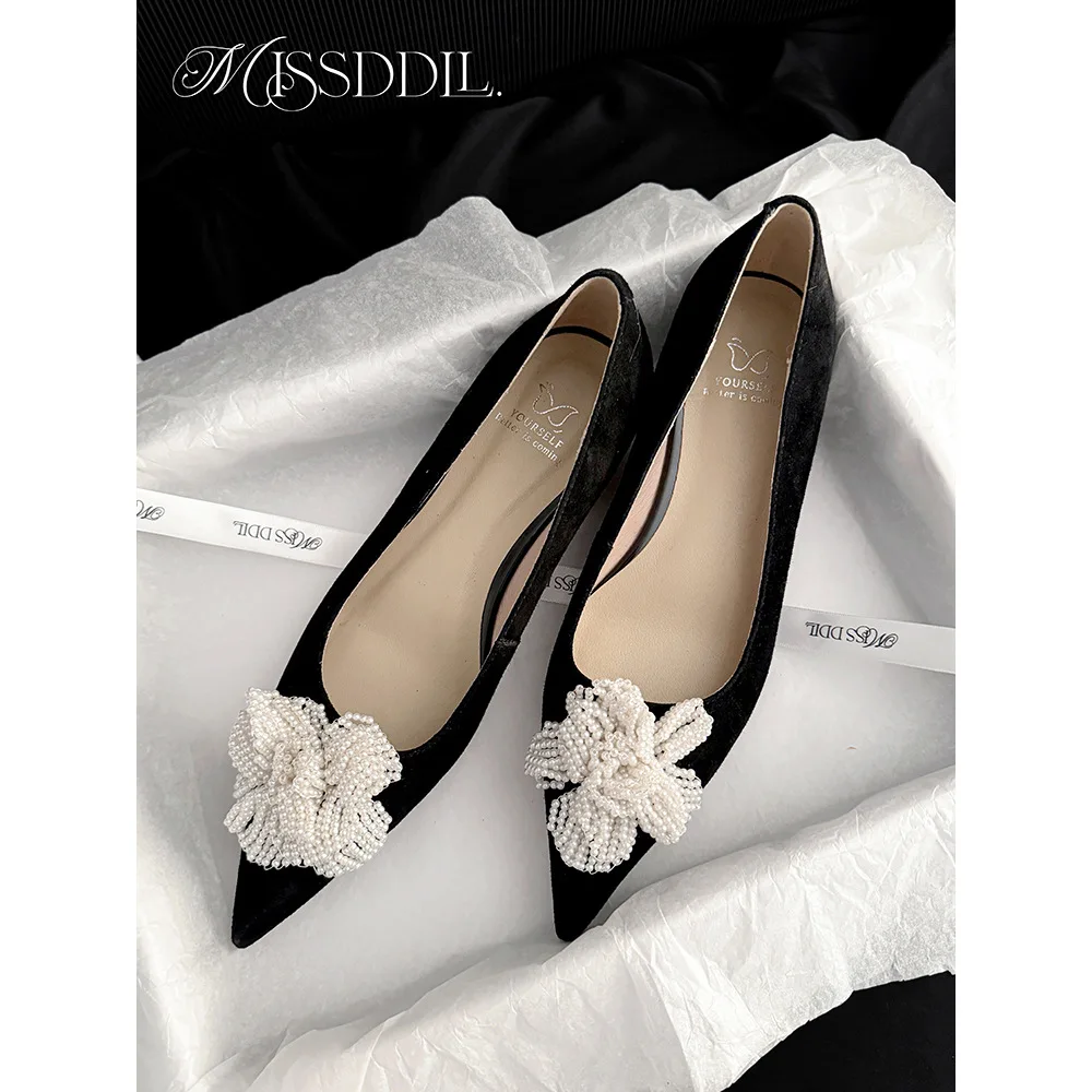 New Womens Shoes Exquisite Imitation Pearl Flower Low Heels for Woman Fashion Model Casual Shoes Designer Shoes Zapatos De Mujer - view 5
