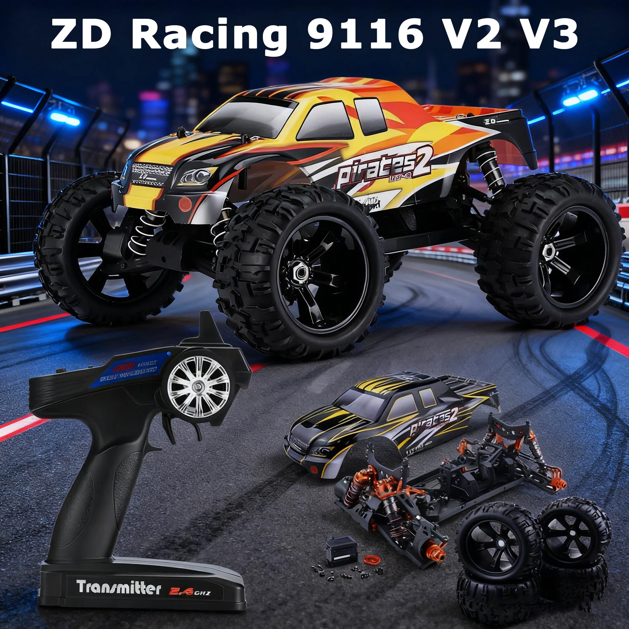

1/8 ZD Racing 9116 V2 V3 4WD RC Car Brushless Electric Monster Truck Metal Frame Brushless 100km/h RTR 08427 120A ESC RC Car